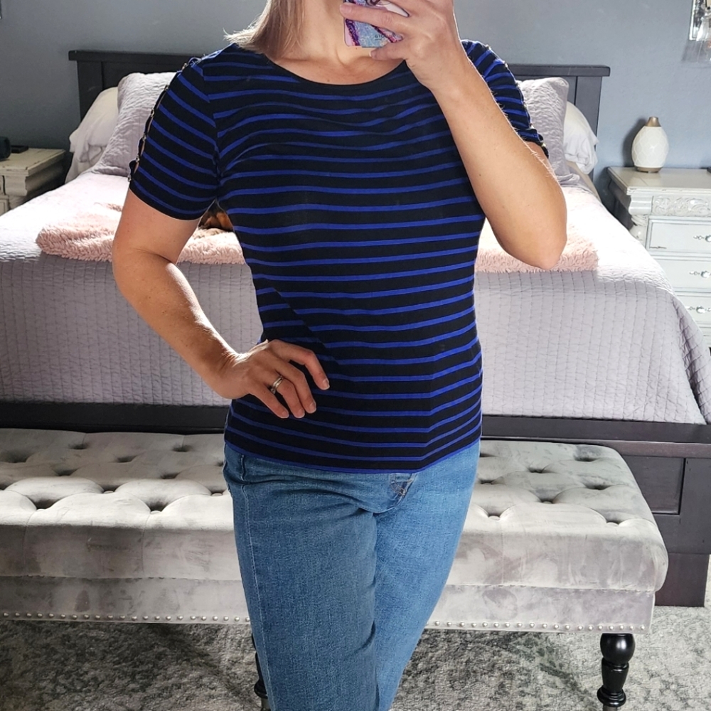 Black and blue striped top